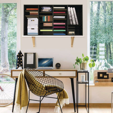 Wood Adjustable 36 Compartment Literature Organizer, 36 Sections, Letter Size, 39.3 x 11.8 x 23.9, Black