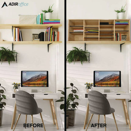 Wood Adjustable 24 Compartment Literature Organizer, 24 Sections, Letter Size, 39.3 x 11.8 x 16.3, Medium Oak