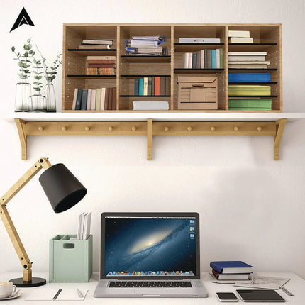 Wood Adjustable 24 Compartment Literature Organizer, 24 Sections, Letter Size, 39.3 x 11.8 x 16.3, Medium Oak