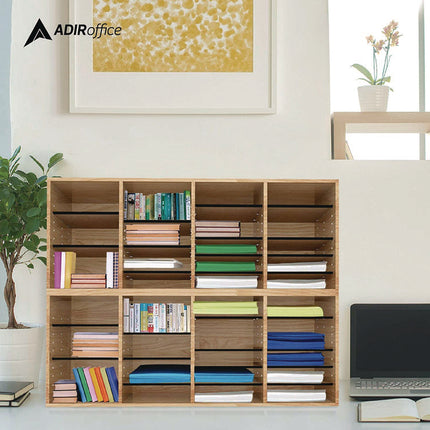 Wood Adjustable 24 Compartment Literature Organizer, 24 Sections, Letter Size, 39.3 x 11.8 x 16.3, Medium Oak