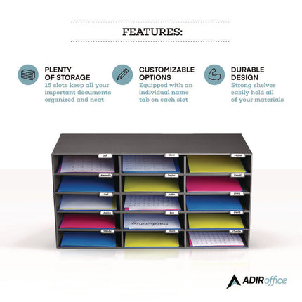 File Classroom Literature Organizer, 15 Sections, Letter Size, 32 x 13 x 17, Black