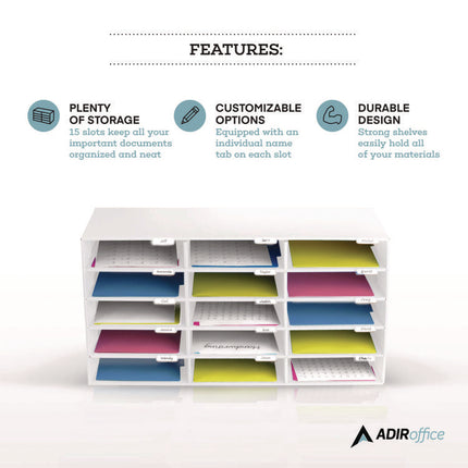 File Classroom Literature Organizer, 15 Sections, Letter Size, 32 x 13 x 17, White