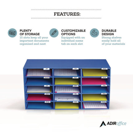 File Classroom Literature Organizer, 15 Sections, Letter Size, 32 x 13 x 17, Blue