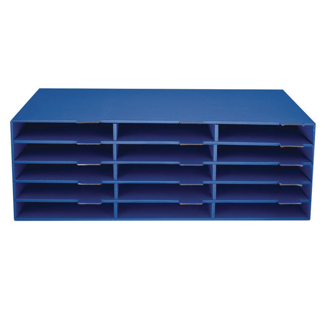 15-Slot Paper Storage Desk Literature Organizer, 15 Sections, Letter Size, 29 x 13 x 9.5, Blue