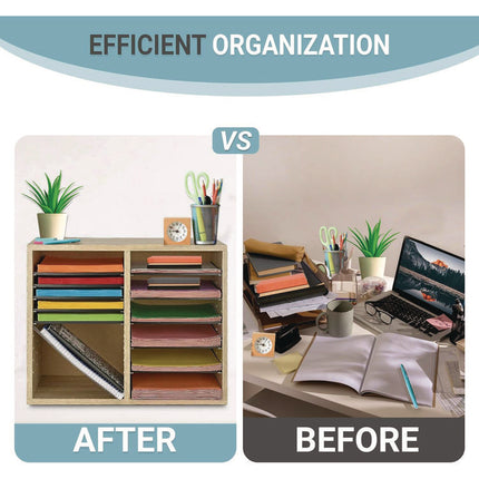 15-Slot Paper Storage Desk Literature Organizer, 15 Sections, Letter Size, 29 x 13 x 9.5, Blue