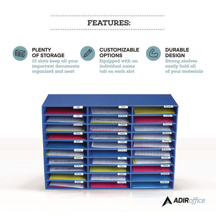 File Classroom Literature Organizer, 30 Sections, Letter Size, 32 x 13 x 21, Blue
