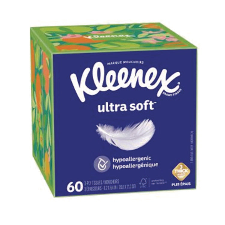 Ultra Soft Facial Tissue, 3-Ply, White, 60 Sheets/Box, 18 Boxes/Carton