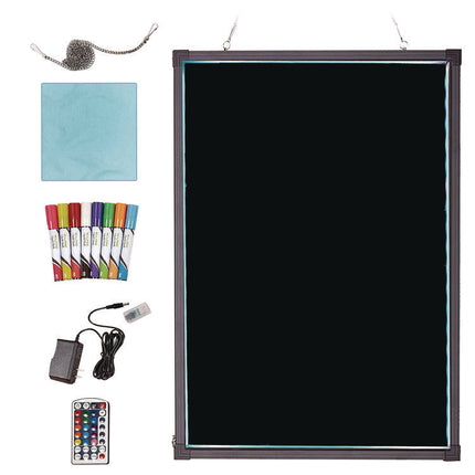 LED Illuminated Hanging Message Writing Board, Black 22" x 30" Surface, Black 23.6" x 31.5" Frame