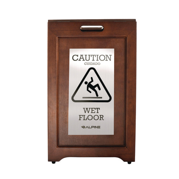 2-Sided Plated Wooden A-Frame Bilingual Wet Floor Sign, 15 x 2 x 24, Stainless Steel