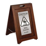 2-Sided Plated Wooden A-Frame Bilingual Wet Floor Sign, 15 x 2 x 24, Stainless Steel
