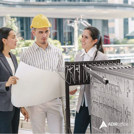 Blueprint Storage Cabinet Rolling Stand, Assorted Document Sizes Accomodated, 27" x 28.5" to 46.5" x 46" to 66", Black