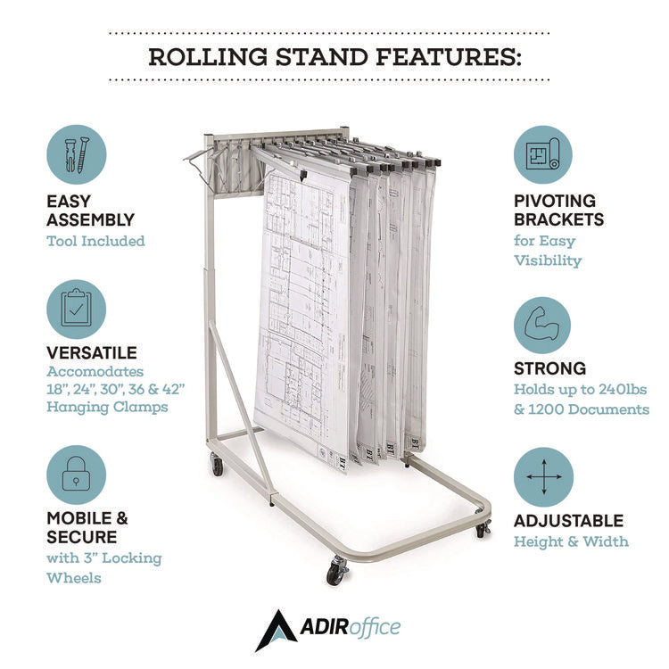 Blueprint Storage Cabinet Rolling Stand, Assorted Document Sizes Accommodated, 27" x 28.5" to 46.5" x 46" to 66", Gray