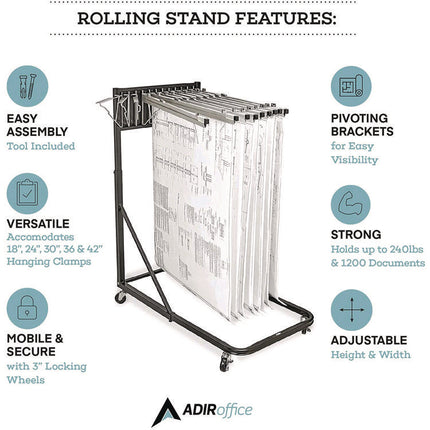Blueprint Storage Cabinet Rolling Stand, Assorted Document Sizes Accomodated, 27" x 28.5" to 46.5" x 46" to 66", Black