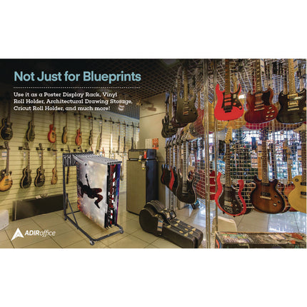 Blueprint Storage Cabinet Rolling Stand, Assorted Document Sizes Accomodated, 27" x 28.5" to 46.5" x 46" to 66", Blue