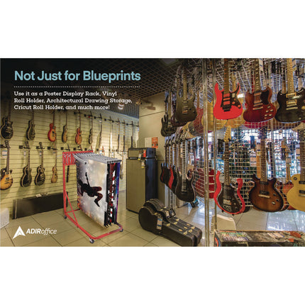 Blueprint Storage Cabinet Rolling Stand, Assorted Document Sizes Accomodated, 27" x 28.5" to 46.5" x 46" to 66", Red