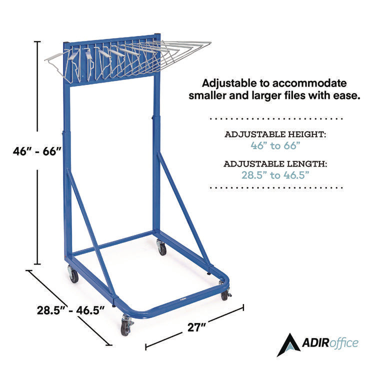 Blueprint Storage Cabinet Rolling Stand, Assorted Document Sizes Accomodated, 27" x 28.5" to 46.5" x 46" to 66", Blue