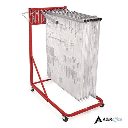 Blueprint Storage Cabinet Rolling Stand, Assorted Document Sizes Accomodated, 27" x 28.5" to 46.5" x 46" to 66", Red