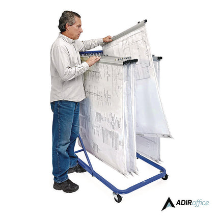 Blueprint Storage Cabinet Rolling Stand, Assorted Document Sizes Accomodated, 27" x 28.5" to 46.5" x 46" to 66", Blue