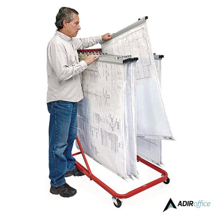 Blueprint Storage Cabinet Rolling Stand, Assorted Document Sizes Accomodated, 27" x 28.5" to 46.5" x 46" to 66", Red