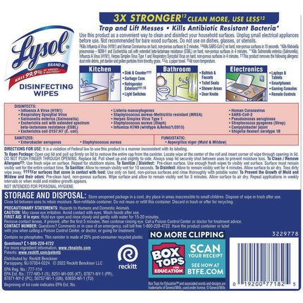 Disinfecting Wipes, 1-Ply, 7 x 7.25, Lemon and Lime Blossom, White, 80 Wipes/Canister, 6 Canisters/Carton