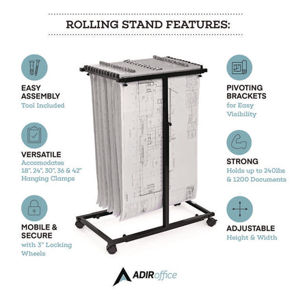 Blueprint Storage Cabinet Steel Vertical Plan Center, Assorted Document Sizes,15" x 27" to 47.25" x 32.5" to 57", Black