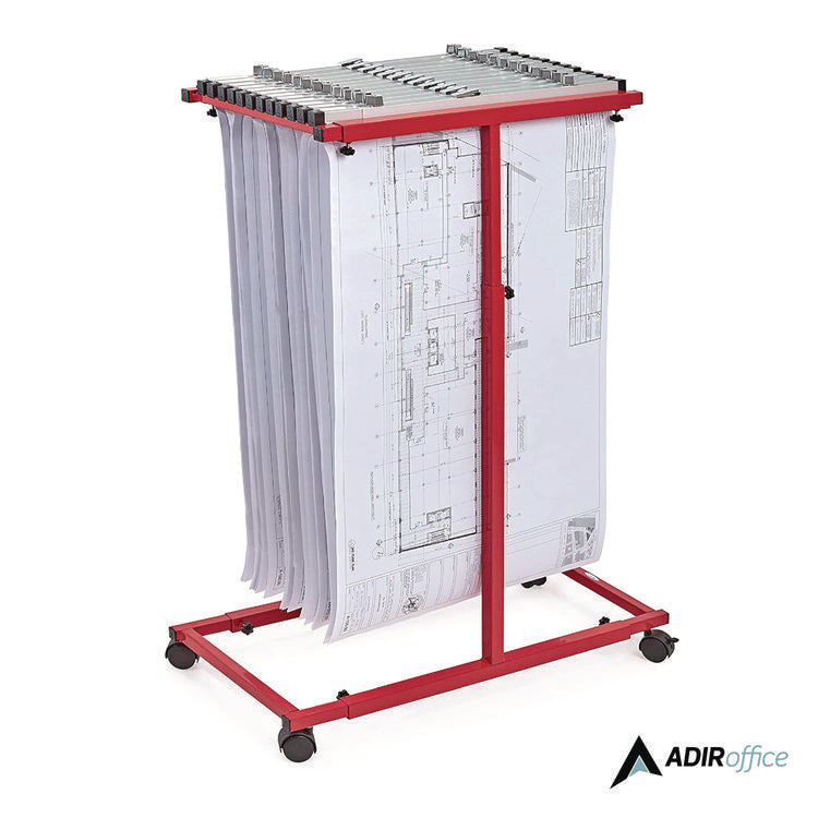 Blueprint Storage Cabinet Steel Vertical Plan Center, Assorted Document Sizes, 15" x 27" to 47.25" x 32.5" to 57", Red