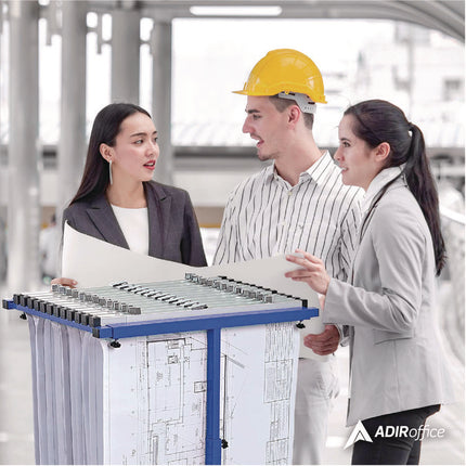 Blueprint Storage Cabinet Steel Vertical Plan Center, Assorted Document Sizes, 15" x 27" to 47.25" x 32.5" to 57", Blue