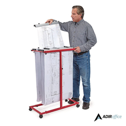 Blueprint Storage Cabinet Steel Vertical Plan Center, Assorted Document Sizes, 15" x 27" to 47.25" x 32.5" to 57", Red