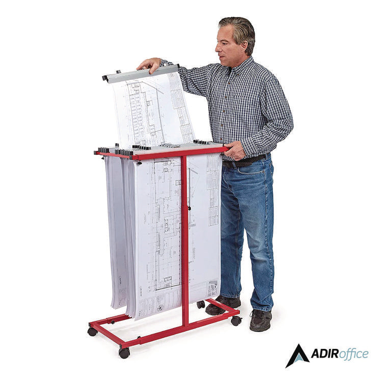 Blueprint Storage Cabinet Steel Vertical Plan Center, Assorted Document Sizes, 15" x 27" to 47.25" x 32.5" to 57", Red
