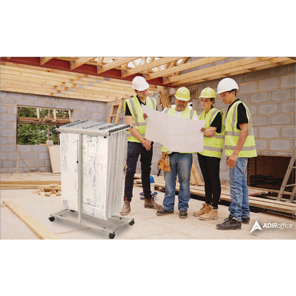 Blueprint Storage Cabinet Steel Vertical Plan Center, Asst Document Sizes, 15" x 27" to 47.25" x 32.5" to 57", Gray