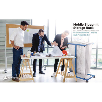 Blueprint Storage Cabinet Steel Vertical Plan Center, Assorted Document Sizes, 15" x 27" to 47.25" x 32.5" to 57", Blue