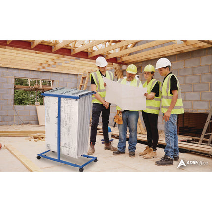 Blueprint Storage Cabinet Steel Vertical Plan Center, Assorted Document Sizes, 15" x 27" to 47.25" x 32.5" to 57", Blue