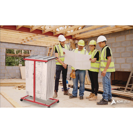 Blueprint Storage Cabinet Steel Vertical Plan Center, Assorted Document Sizes, 15" x 27" to 47.25" x 32.5" to 57", Red