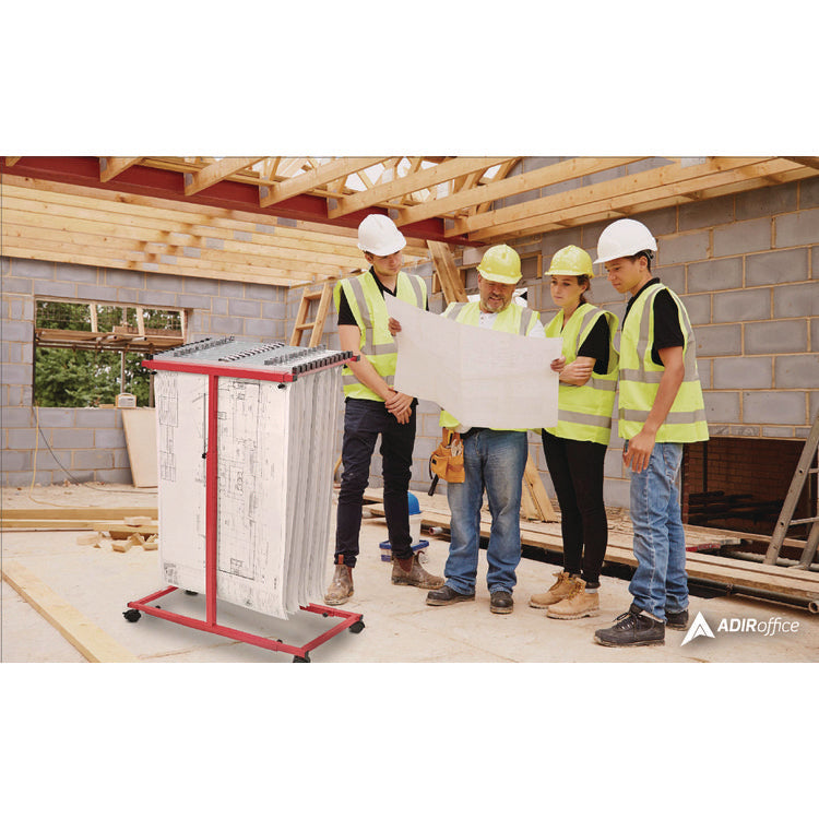 Blueprint Storage Cabinet Steel Vertical Plan Center, Assorted Document Sizes, 15" x 27" to 47.25" x 32.5" to 57", Red