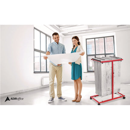 Blueprint Storage Cabinet Steel Vertical Plan Center, Assorted Document Sizes, 15" x 27" to 47.25" x 32.5" to 57", Red