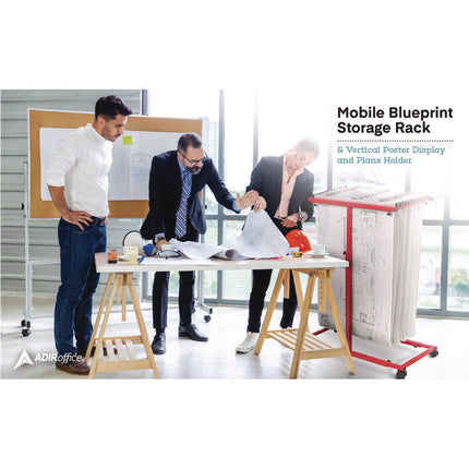 Blueprint Storage Cabinet Steel Vertical Plan Center, Assorted Document Sizes, 15" x 27" to 47.25" x 32.5" to 57", Red