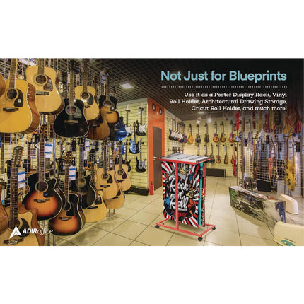 Blueprint Storage Cabinet Steel Vertical Plan Center, Assorted Document Sizes, 15" x 27" to 47.25" x 32.5" to 57", Red