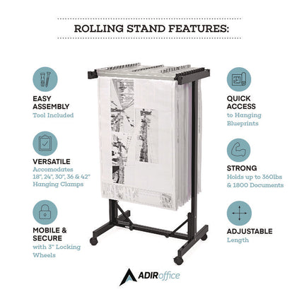 Expandable Blueprint Storage Cabinet Mobile Plan Center, Assorted Document Sizes, 20.5" x 28" to 46.5" x 50.75", Black