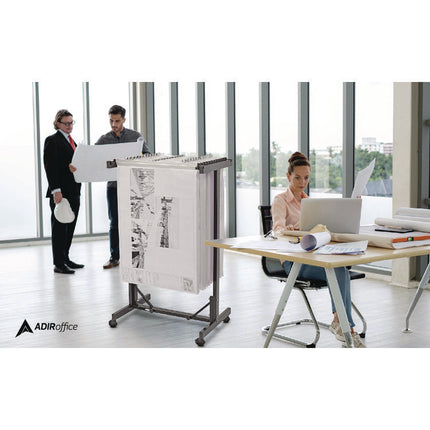 Expandable Blueprint Storage Cabinet Mobile Plan Center, Assorted Document Sizes, 20.5" x 28" to 46.5" x 50.75", Black