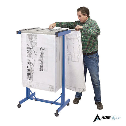Expandable Blueprint Storage Cabinet Mobile Plan Center, Assorted Document Sizes, 20.5" x 28" to 46.5" x 50.75", Blue