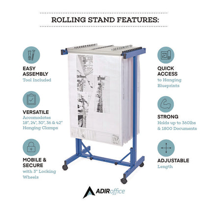 Expandable Blueprint Storage Cabinet Mobile Plan Center, Assorted Document Sizes, 20.5" x 28" to 46.5" x 50.75", Blue