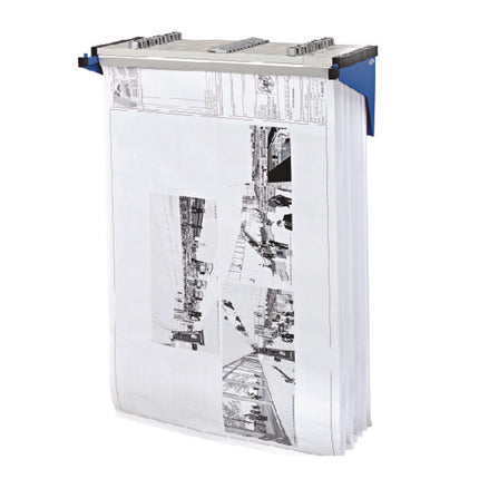 Drop Lift Blueprint Storage Wall Rack, Assorted Document Sizes Accommodated, 7.9" x 1.2" x 7.1", Blue