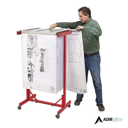 Expandable Blueprint Storage Cabinet Mobile Plan Center, Assorted Document Sizes, 20.5" x 28" to 46.5" x 50.75", Red