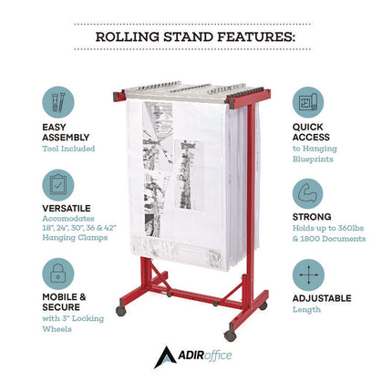 Expandable Blueprint Storage Cabinet Mobile Plan Center, Assorted Document Sizes, 20.5" x 28" to 46.5" x 50.75", Red