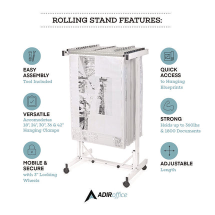 Expandable Blueprint Storage Cabinet Mobile Plan Center, Assorted Document Sizes, 20.5" x 28" to 46.5" x 50.75", White