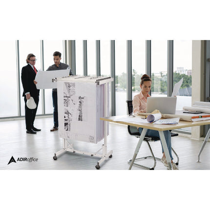 Expandable Blueprint Storage Cabinet Mobile Plan Center, Assorted Document Sizes, 20.5" x 28" to 46.5" x 50.75", White
