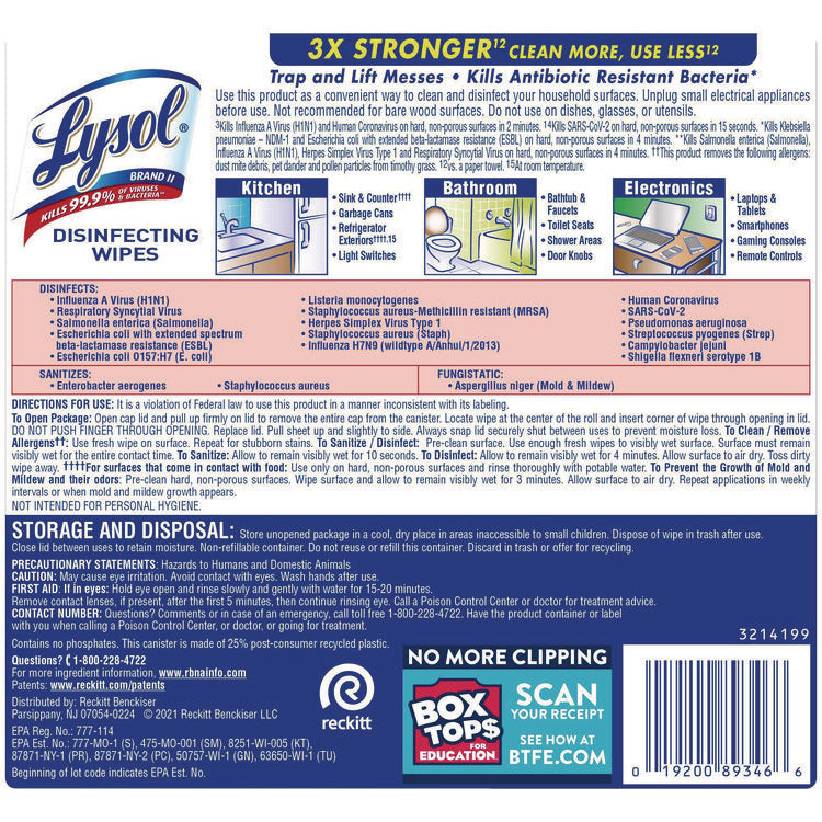 Disinfecting Wipes, 1-Ply, 7 x 7.25, Crisp Linen, White, 80 Wipes/Canister, 6 Canisters/Carton