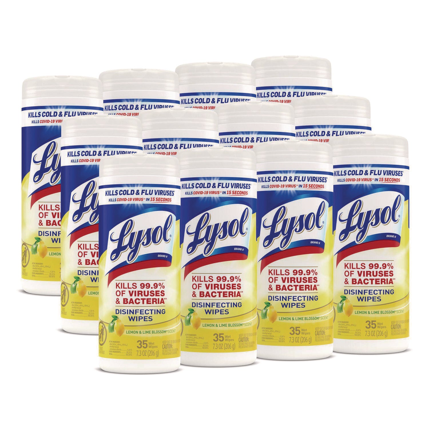 Disinfecting Wipes, 1-Ply, 7 x 7.25, Lemon and Lime Blossom, White, 35 Wipes/Canister, 12 Canisters/Carton