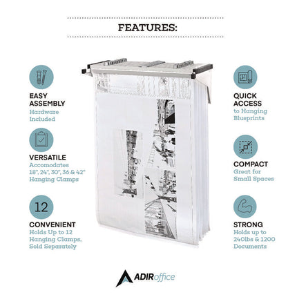 Drop Lift Blueprint Storage Wall Rack, Assorted Document Sizes Accommodated, 7.9" x 1.2" x 7.1", White