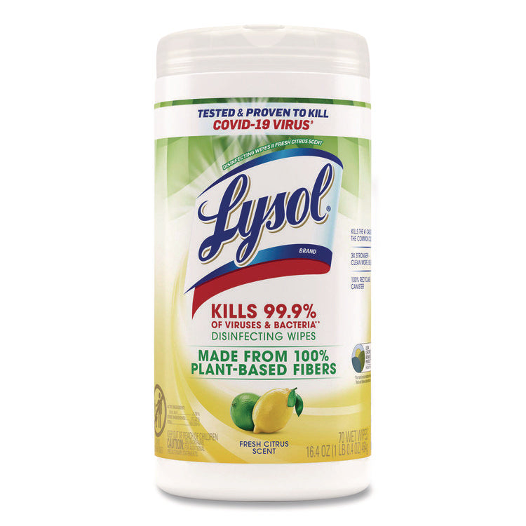 Disinfecting Wipes II Fresh Citrus, 1-Ply, 7 x 7.25, White, 70 Wipes/Canister, 6 Canisters/Carton